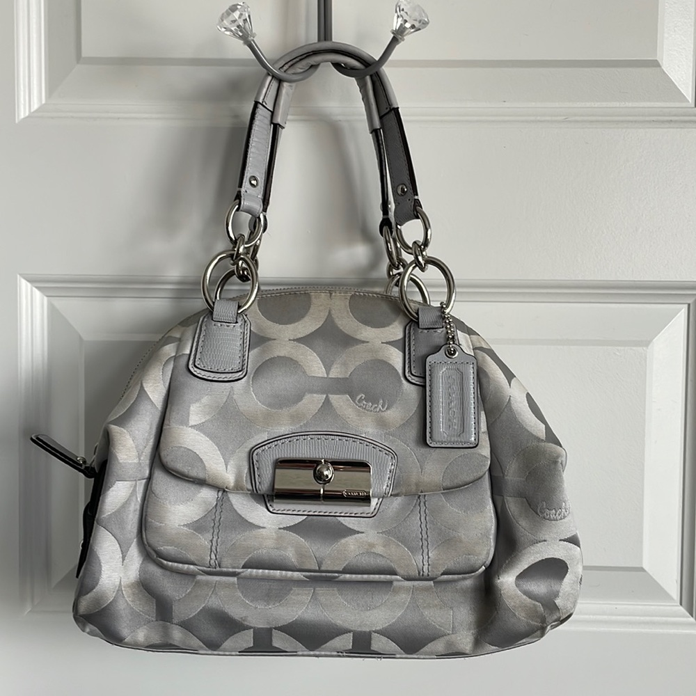 Coach Signature Silver/Turquoise Satchel and Makeup Bag